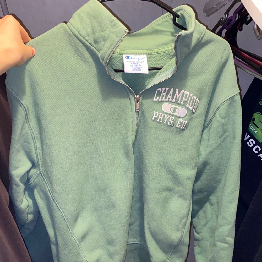 Champion Mint Green Quarter-Zip Sweatshirt with Embroidered Logo